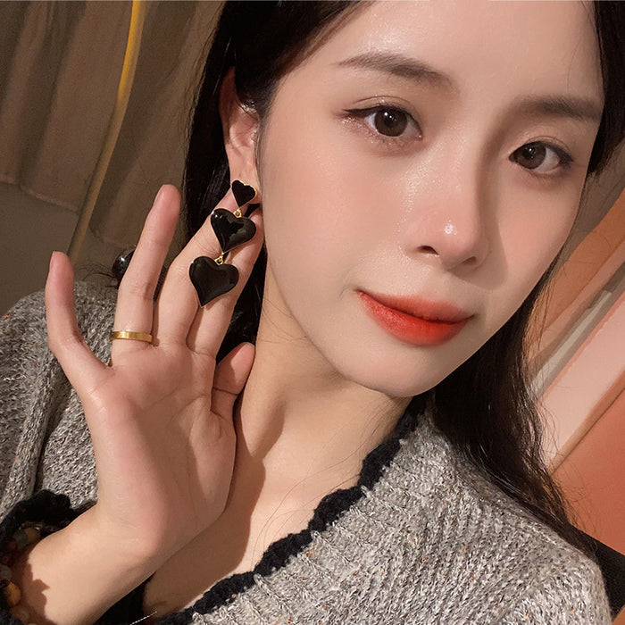 Wholesale New trendy peach heart long earrings, retro oil dripping heart-shaped earrings, silver needle earrings wholesale