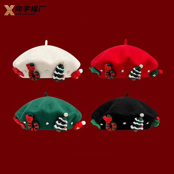 Wholesale 20pcs Autumn and Winter Christmas Wool Family Beret Winter Sweet Hat Red Painter Hat