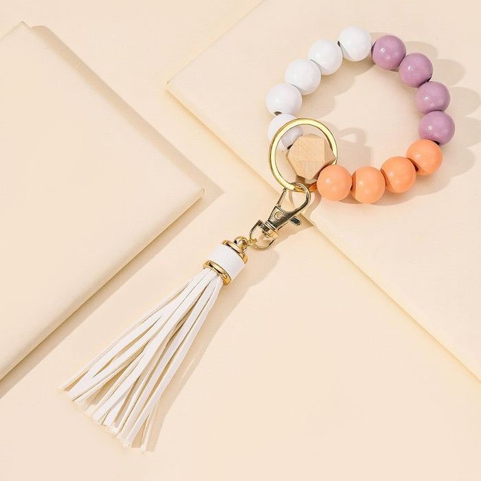 Wholesale Tassel Wooden Beads Imitation Silicone Beads Bracelet Keychain JDC-KC-RongRui022