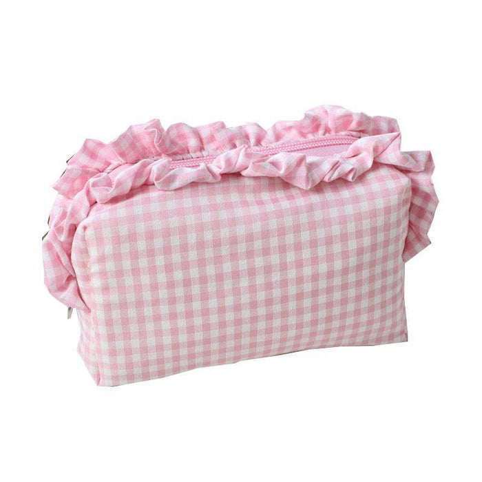 Wholesale Trendy Black Plaid Pleated Lace Pencil Case Large Capacity Student Stationery Pouch Boutique Gift