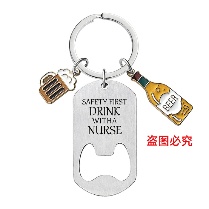 Wholesale Bottle Opener Wine Glass Father's Day Stainless Steel Keychain JDC-KC-GangGu051