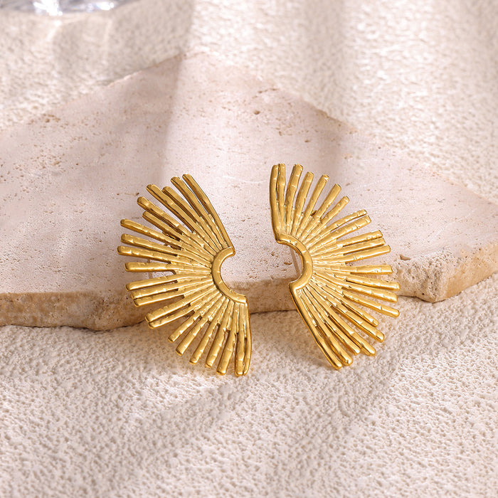 Wholesale Titanium steel fan-shaped sunburst earrings with a stylish