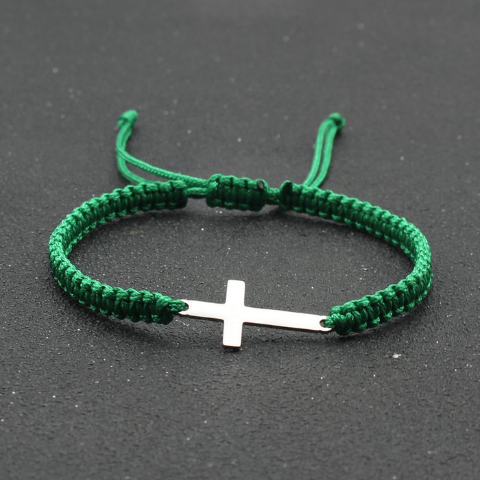 Wholesale Simple Stainless Steel Cross Bracelet Hand-woven Adjustable Red Rope Bracelet Couple Bracelet JDC-BT-SX014