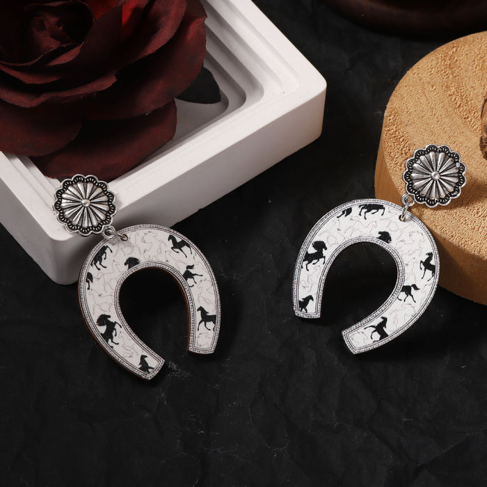 Wholesale Wooden Printing Retro Stars Oval Irregular Quadrilateral Earrings Personalized