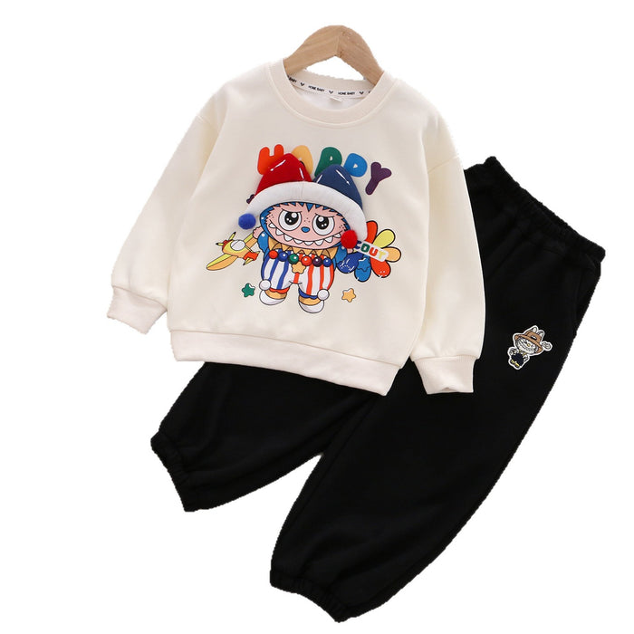 Wholesale Girls Cotton Sweatshirt Cartoon Children Autumn Three-dimensional Doll Collar Top Fashionable Children' s Clothing Two-piece Set Chinese Cotton Sweatshirt
