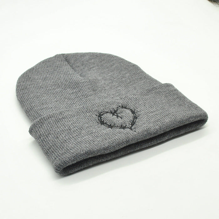 Wholesale Hat Wool Heart Embroidered Warm Knitted Hat JDC-FH-PNi010