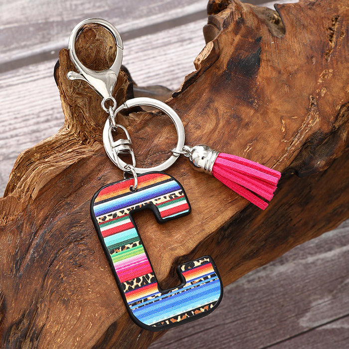 Wholesale Tassel Rainbow Letters Leopard Leather Keychain JDC-KC-YiTian016