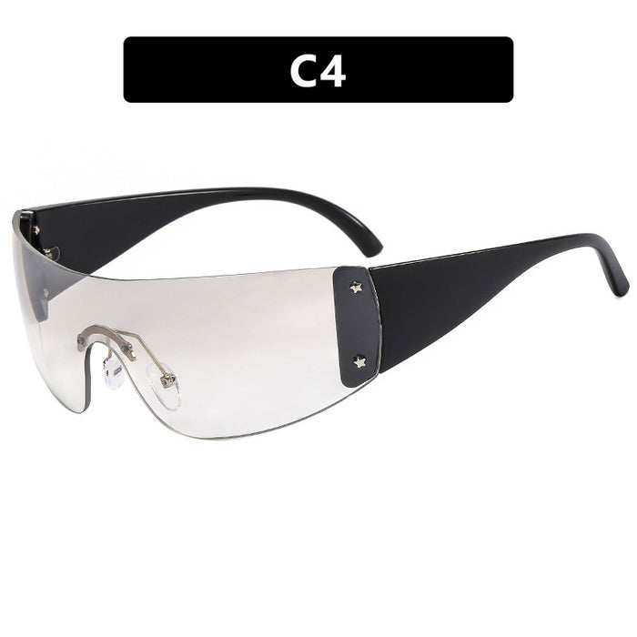 Wholesale Frameless one-piece sunglasses, pentagram sunglasses, sports glasses