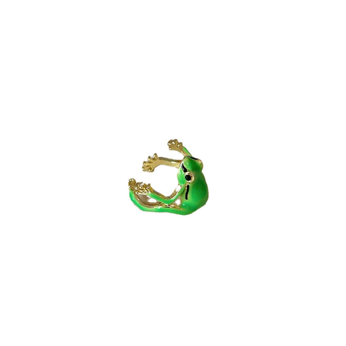 Wholesale Tree frog ring, green ring, niche design, adjustable ring opening