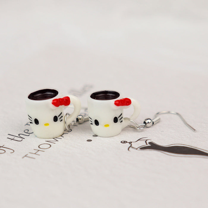 Wholesale Cartoon Simulation Mini Cat Coffee Cup Earrings JDC-NS-NiQing002