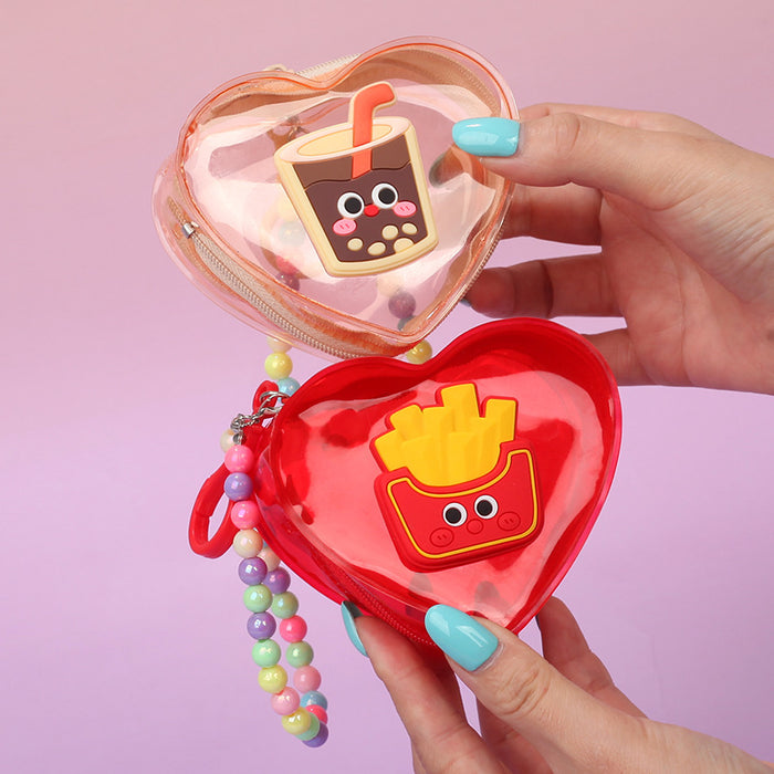Wholesale Heart Shaped Jelly Transparent PVC Coin Purse With Chain Fashion Bag Charm Casual Chic Accessory
