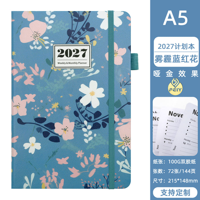 Wholesale A5 2027 Weekly Planner Blue Floral Imitation Leather Notebook