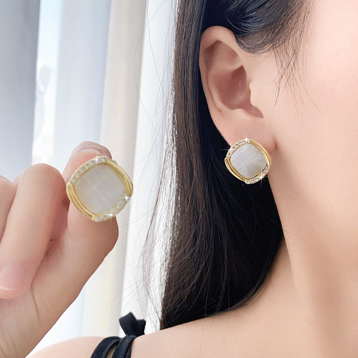 Wholesale S925 Silver Needle Pearl Earrings Women's Fashion Earrings Internet Square Earrings