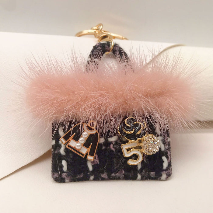 Wholesale Fabric Mink Fur Handbag Keychain JDC-KC-ZhanLun015