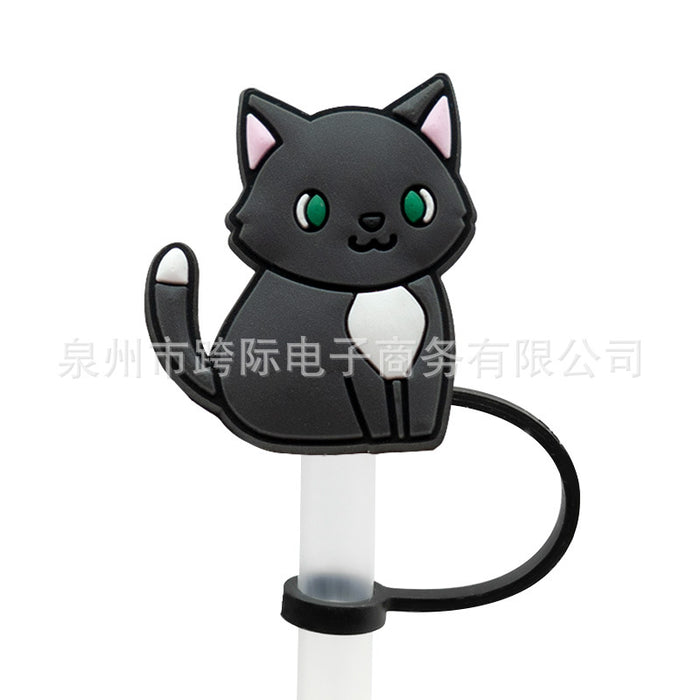 Wholesale New Cat Animal Straw Cover 10MM Straw Cap Silicone Dust Stopper Cute Anime Party Straw Decoration