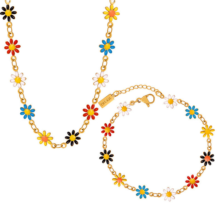 Wholesale Colorful Daisy Titanium Steel Bracelet Necklace JDC-BT-YiB002