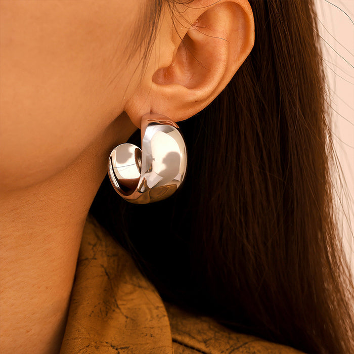 Wholesale Decorative Light Luxury Wide Smooth Earrings Titanium Steel Exaggerated Earrings PVD Color Preserved Electroplated Earrings