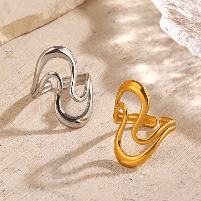 Wholesale Fashionable and trendy stainless steel minimalist style ring with exaggerated gold-plated geometric titanium steel ring wholesale