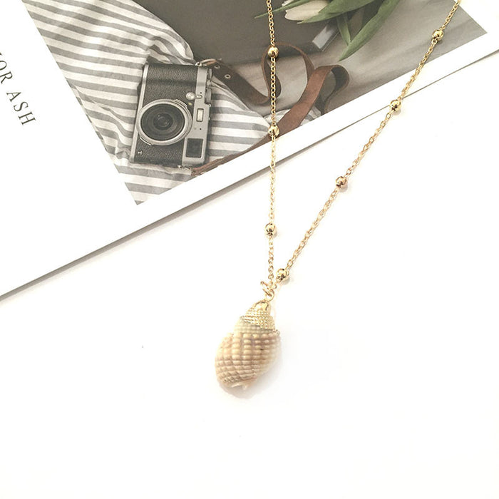 Wholesale Bohemian Beach Style Shell Pendant Necklace Gold Plated Edge Jewelry Accessory MOQ≥2