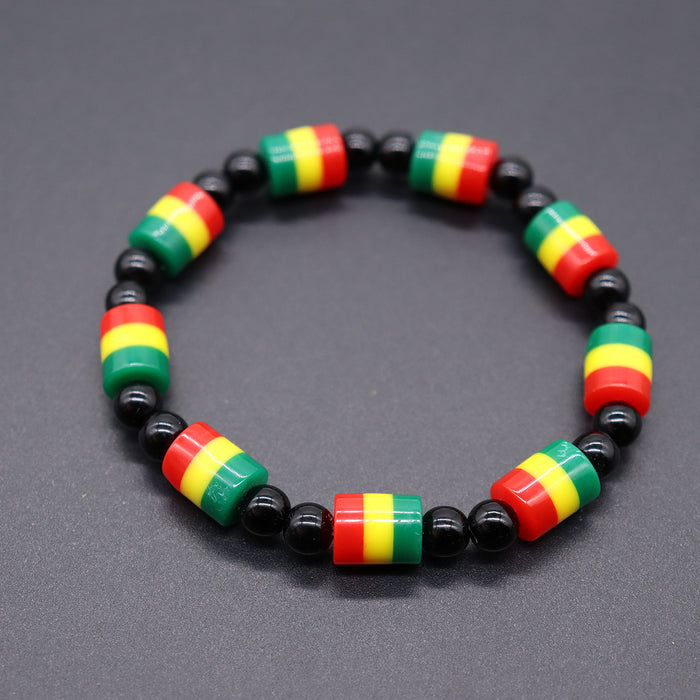 Wholesale Yellow Green Red Black Jamaica Stretch Bracelet Letter Resin Black Gallstone Wooden Beads Jamaica