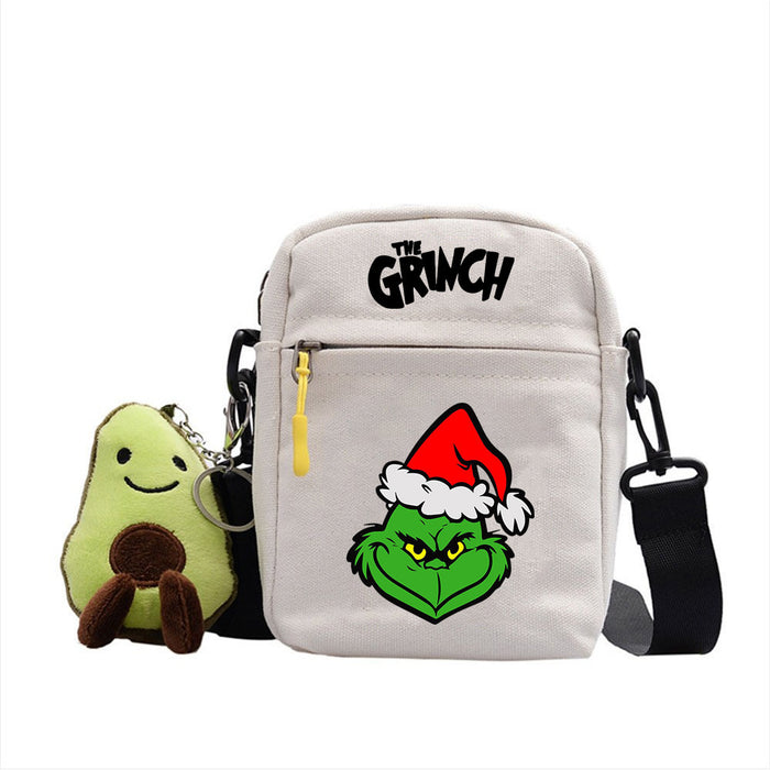 Wholesale Christmas Grinch Green Forest Monster Small Square Bag New Cute Shoulder Bag Colorful Simple Canvas Zipper JDC-SD-WDM002