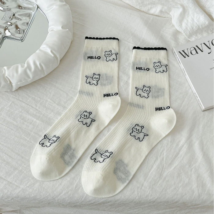 Wholesale Cartoon socks, thin tube socks, hollow mesh breathable, sweat absorbing, butterfly knot stacking socks