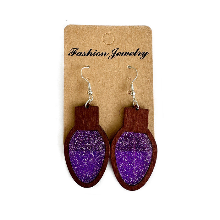 Wholesale Christmas lights acrylic earrings wood inlay flash multi-color earrings