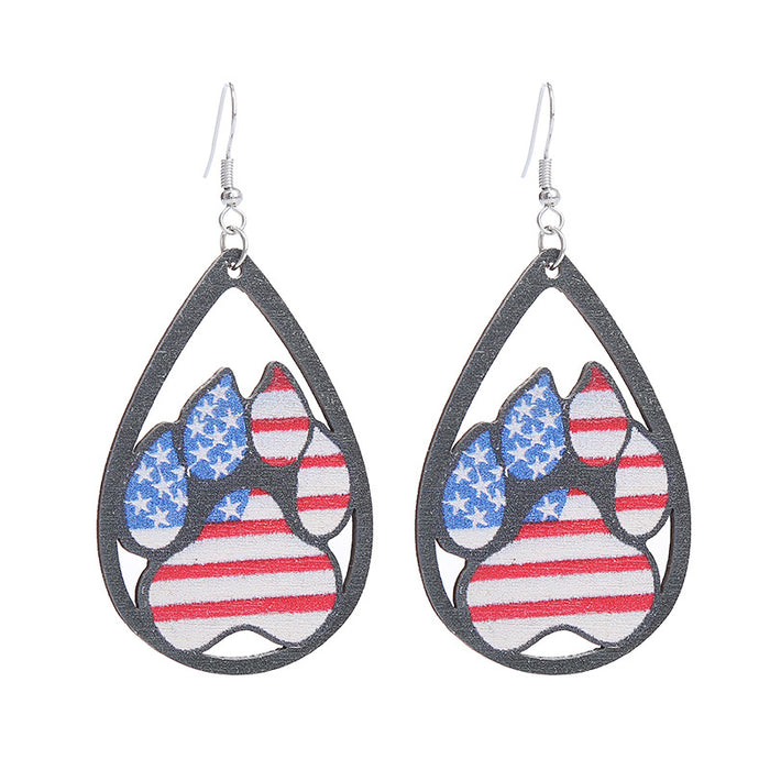 Wholesale American Independence Day Printed Wooden Water Drop Earrings JDC-ES-ChouTteng016