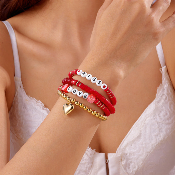 Wholesale Multi-layered pink heart pendant clay bead bracelet for Valentine' s Day