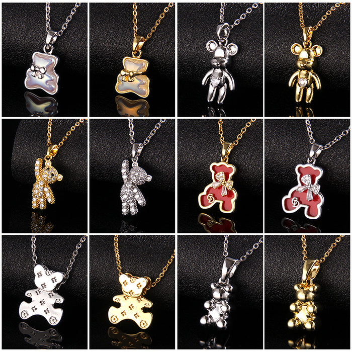 Wholesale fashion zircon love bear pendant small necklace