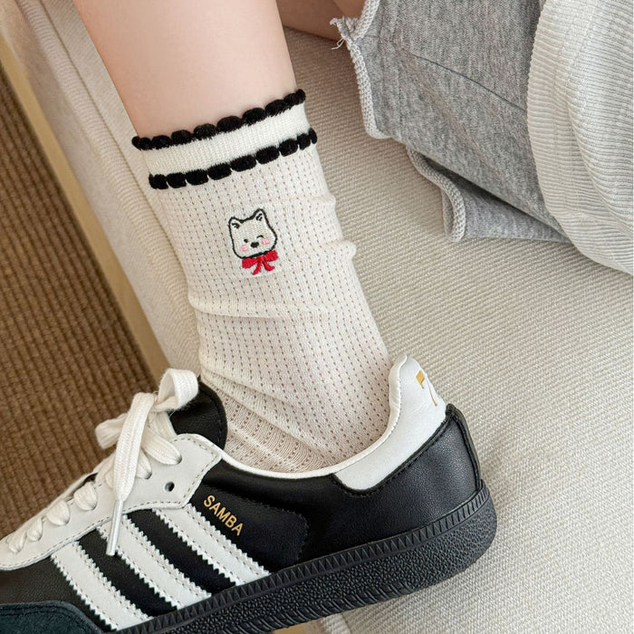 Wholesale Cartoon socks, thin tube socks, hollow mesh breathable, sweat absorbing, butterfly knot stacking socks