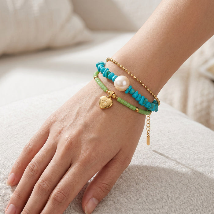 Wholesale Bohemian Imitation Turquoise Love Heart Women's Bracelet Jewelry