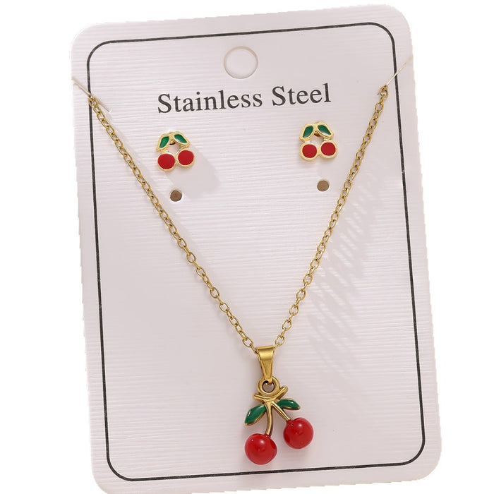 Wholesale Cherry pendant choker necklace stainless steel Earrings set
