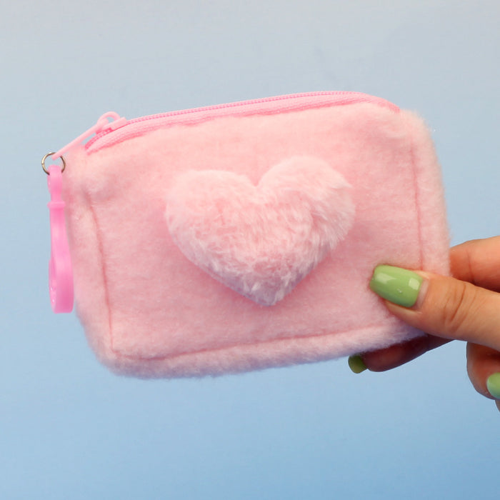 Wholesale Stylish Heart Shaped Plush Pouch For Women Coin Wallet Earphone Case Card Holder Gift Everyday Use