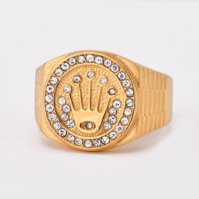 Wholesale Stainless Steel Crown Three Beads Ring Hip Hop Nightclub