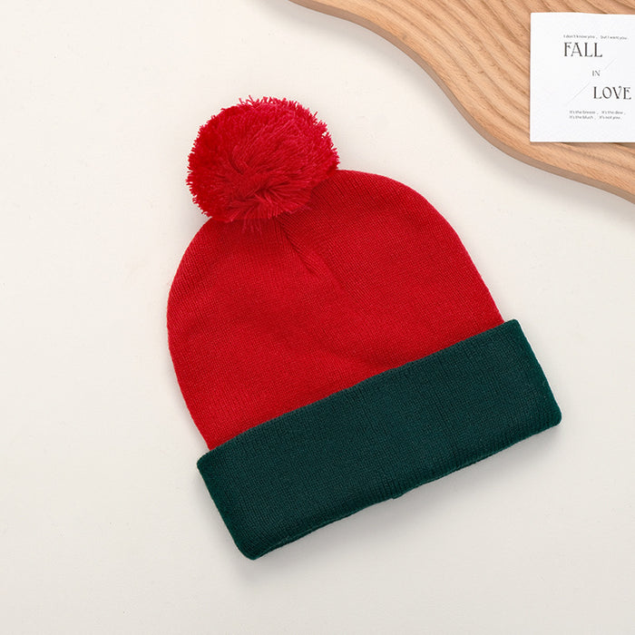 Wholesale New Color-Blocked Large Head Circumference Woolen Hats Autumn and Winter Fur Ball Knitted Hats Winter Warm Hats