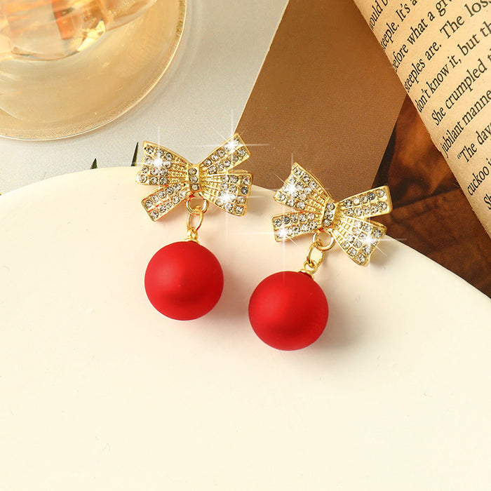 Wholesale Silver needle red pearl studded diamond earrings, niche design, light luxury earrings wholesale