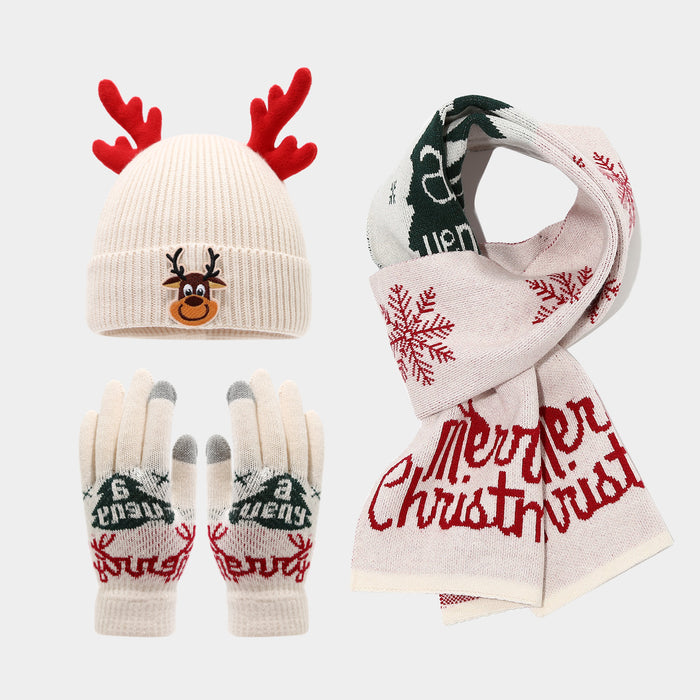 Wholesale Cute Christmas reindeer children' s knitted hat f and gloves three-piece set