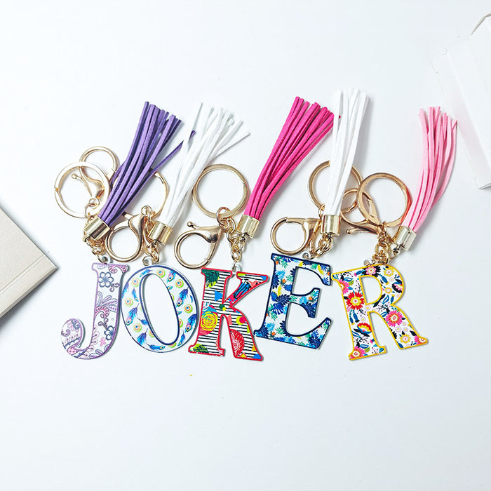 Wholesale Zinc Alloy Leather Letter Color Tassel Keychain JDC-KC-JinY003