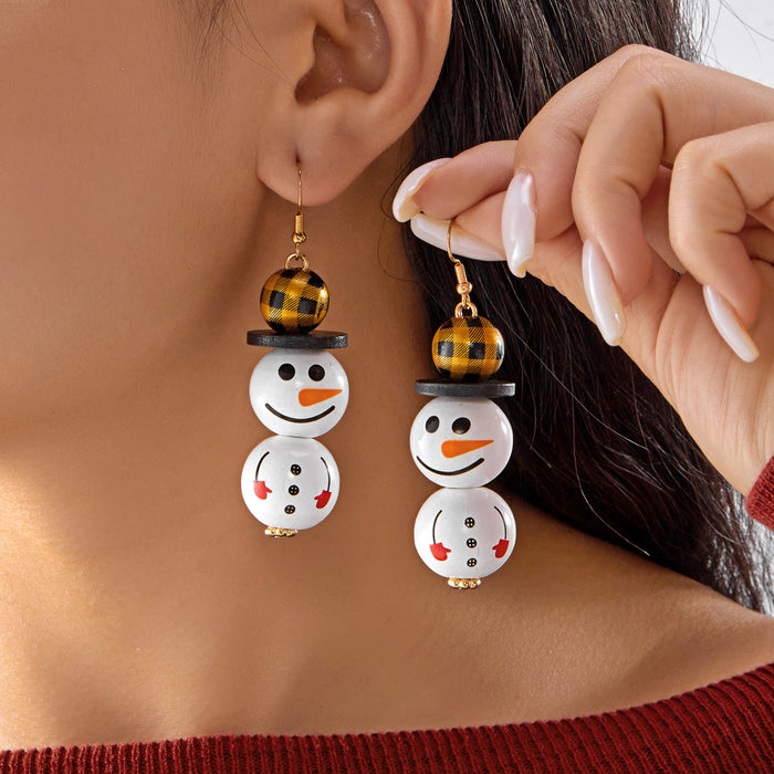 Wholesale Christmas wooden bead earrings cartoon  snowman earrings Christmas party all-match holiday earrings