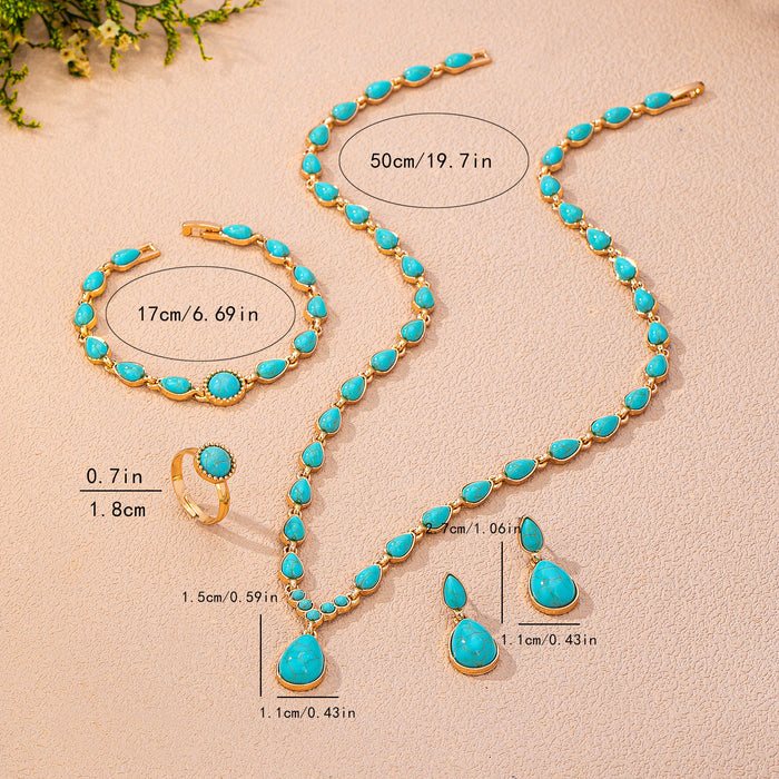 Wholesale Retro French Teardrop Imitation Turquoise Jewelry Set For Women Earrings Necklace Bracelet Party Wear Gift Trendy Accessory