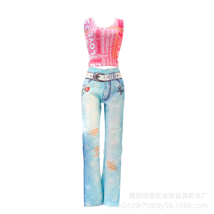 Wholesale doll versatile  travel variety of striped shirt jeans toy accessories