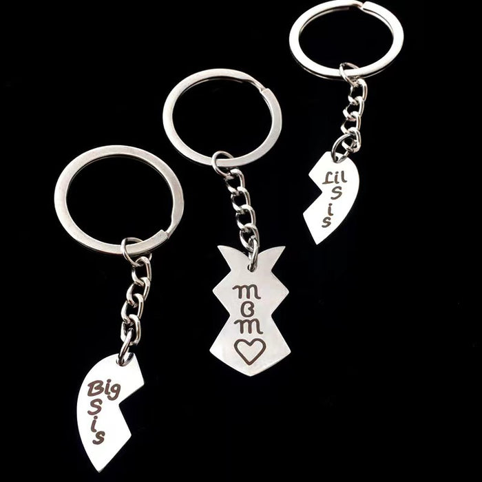 Wholesale Mother's Day Big Sis Mom Lil Sis Three-petal Heart Stainless Steel Keychain JDC-KC-Mingl001