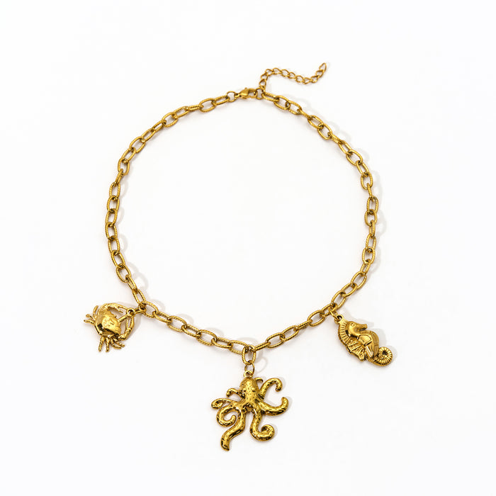 Wholesale New fashionable and personalized stainless steel necklace paired with ocean style pendant color preservation wholesale