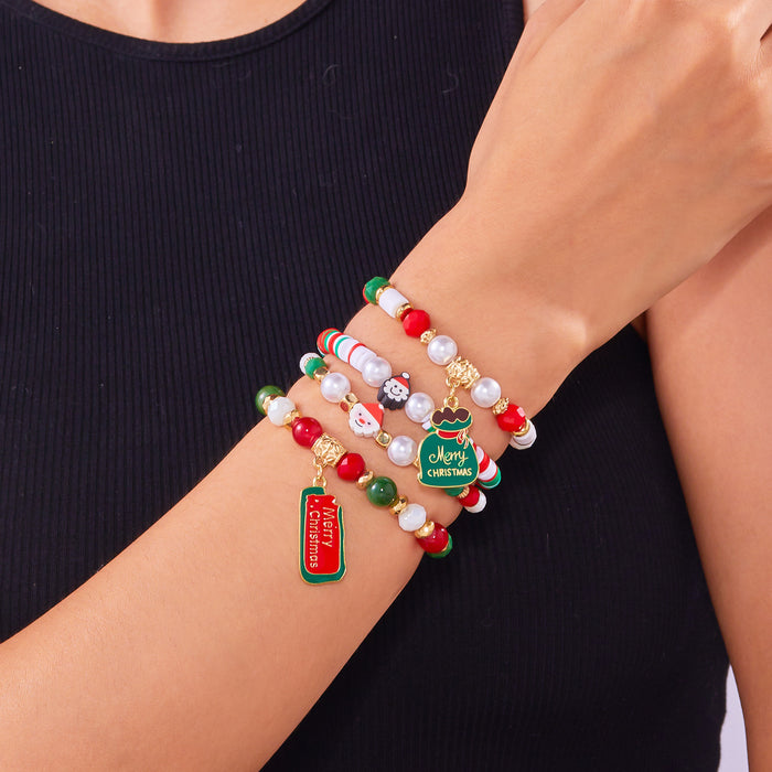 Wholesale Christmas Day Festival Color Acrylic Diamond Snowflake Bell Elastic Beaded Bracelet Christmas suit