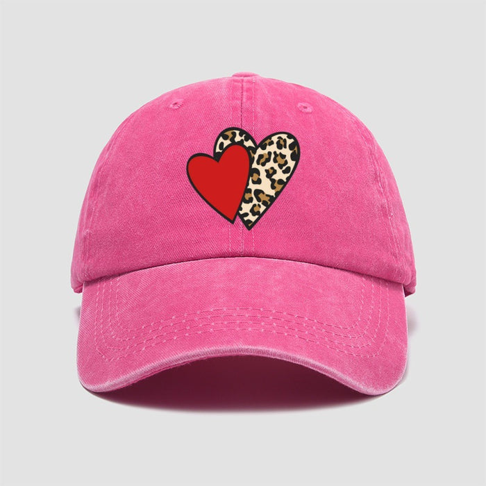 Wholesale Leopard print heart-shaped baseball cap, retro and fashionable duckbill cap, personalized sun hat