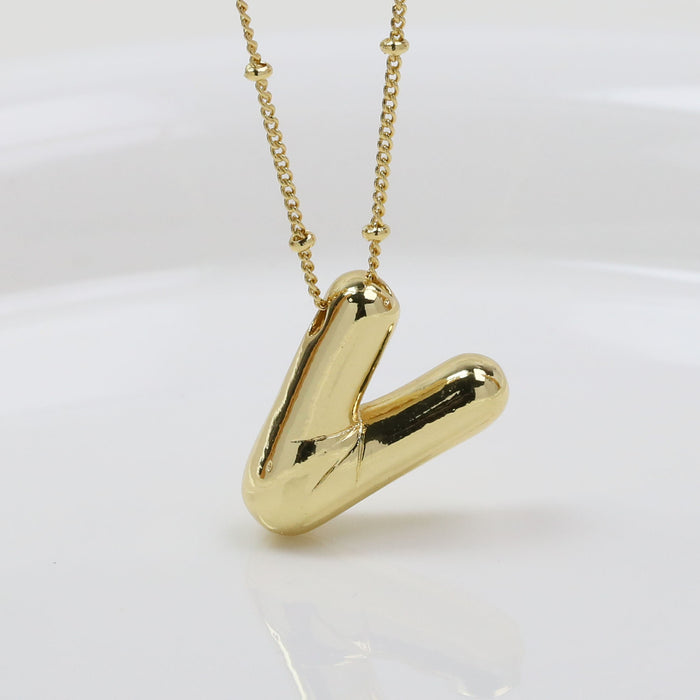 Wholesale 2PCS 18k Brass Glossy Balloon 26 English Letter Necklace JDC-NE-BaiYi006