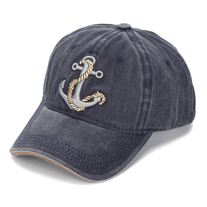 Wholesale Vintage Washed Baseball Cap with Anchor Embroidery Navy Blue Summer Sun Protection Hat