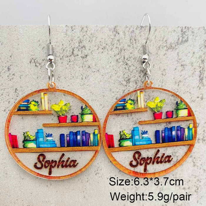 Wholesale Acrylic Teacher' s Day Earrings Rabbit Cat Love Cloud Bookshelf Earrings for Book Lovers