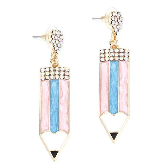 Wholesale heart-shaped color drop oil alloy Diamond-embedded pencil earrings earrings